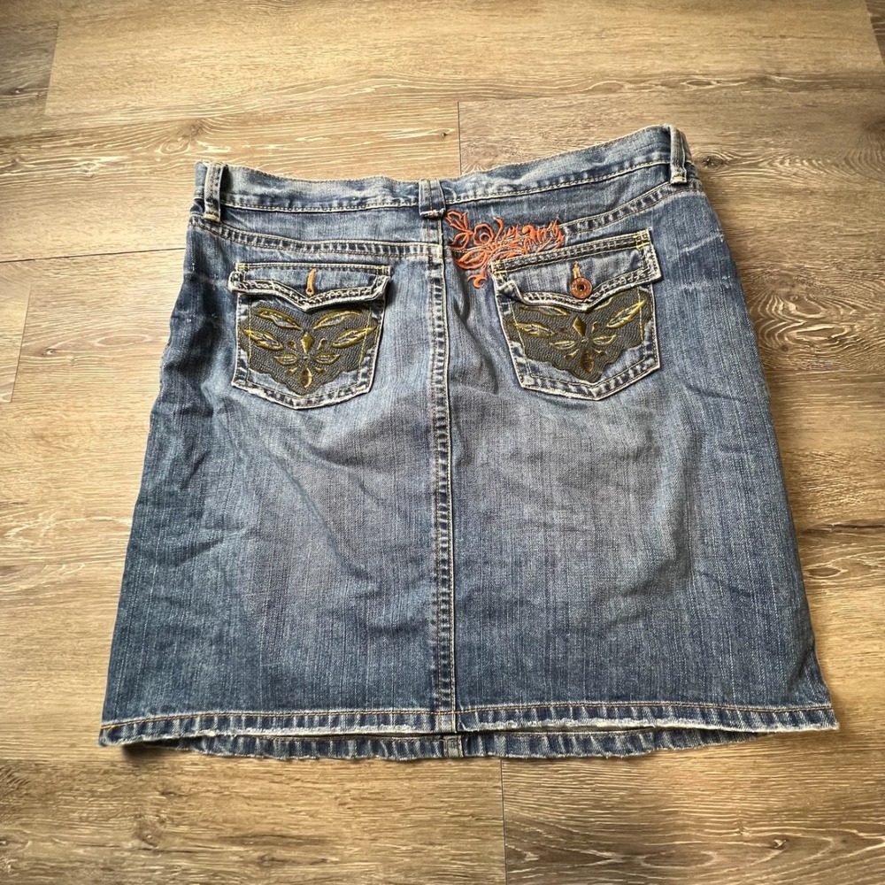 Denim Mini Skirt Womens 12 Blue Embroidered Butterfly Y2K Medium Wash old navy